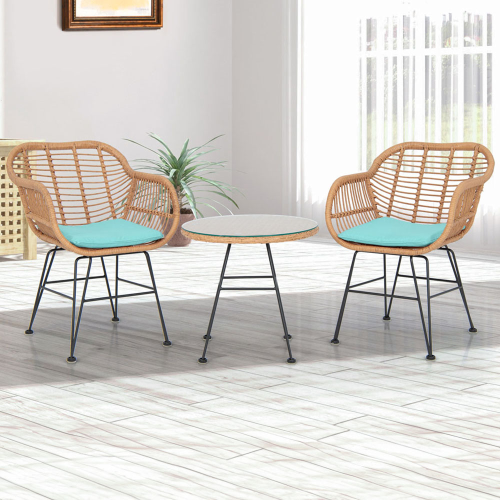 Costway 2 Seater Turquoise Rattan Patio Set Image 1