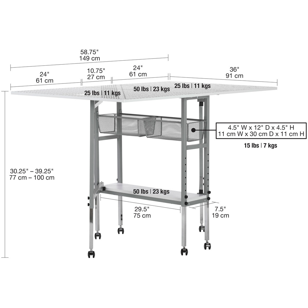 Sewing Online 13386 Silver and White Height Adjustable Fabric Cutting Table with Grid and Storage Image 6