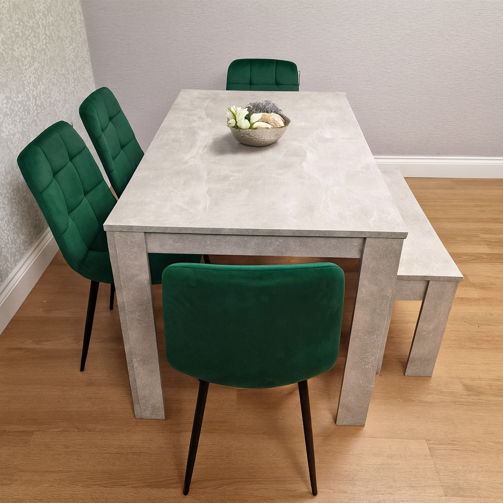 Kosy Koala Rocco 4 Seater Tufted Velvet Dining Set with Bench Stone Grey and Green Image 5