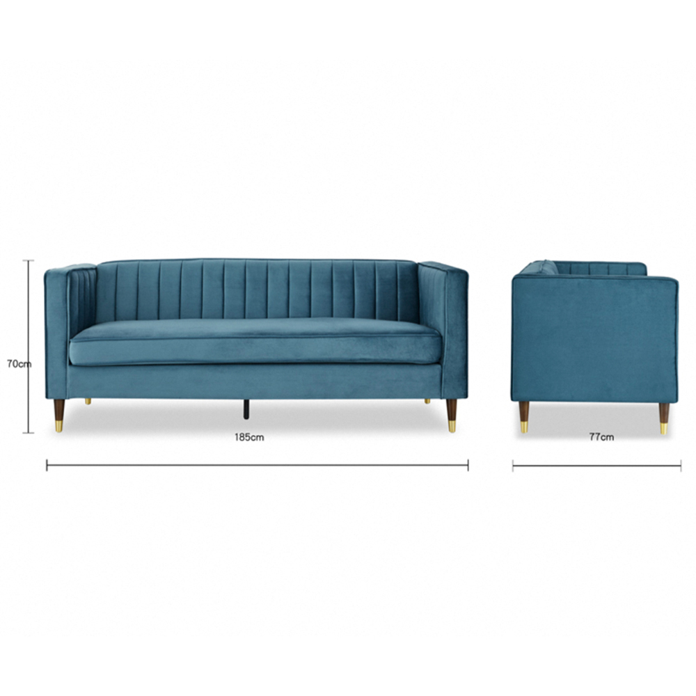 Home Detail Thomas 3 Seater Blue Velvet Sofa Image 7