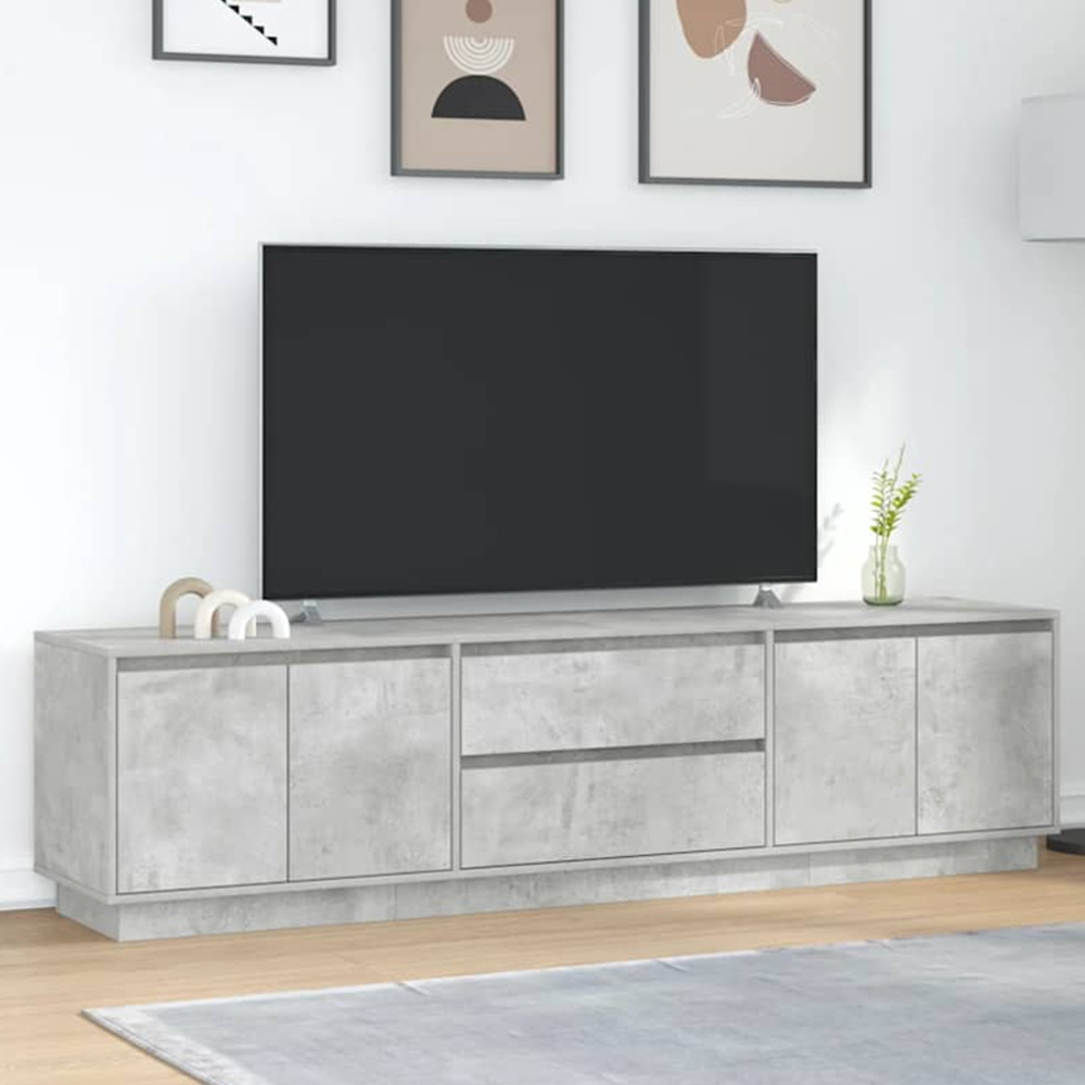 vidaXL 4 Door 2 Drawer Concrete Grey TV Cabinet with LED Lights Image 1