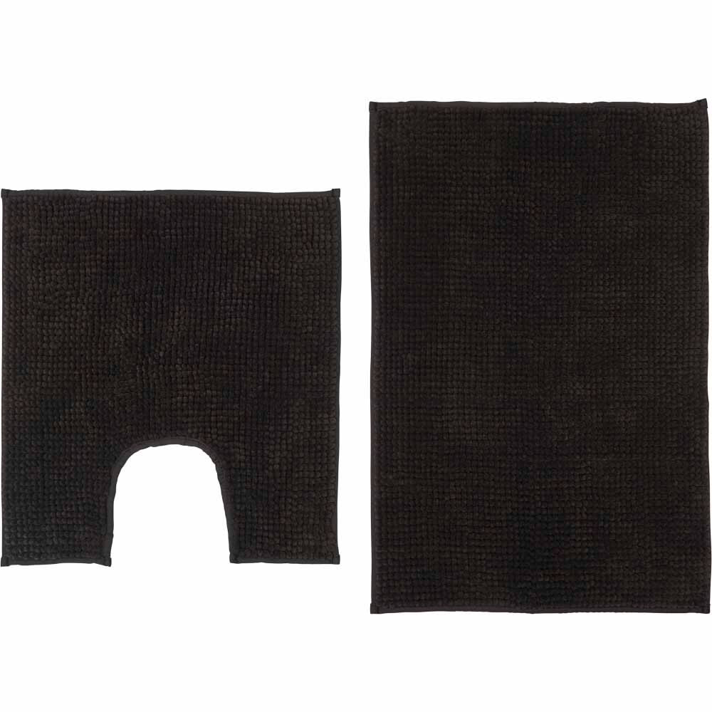 Wilko Chenille Bath Mat and Pedestal Set Black Wilko