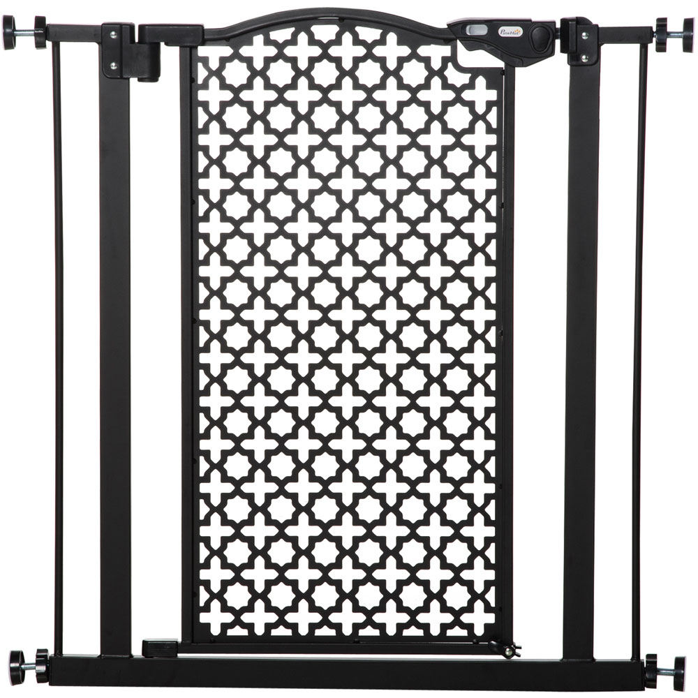 PawHut Black 74-80cm Stair Pressure Fit Pet Safety Gate with Double Locking Image 1