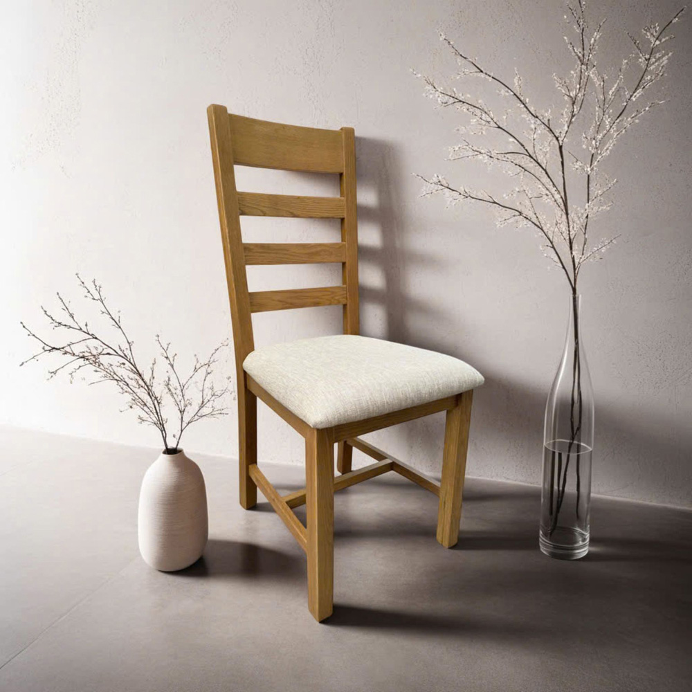Home Source Copenhagen Beige Wool Solid Oak High Slatted Back Dining Chair 2 Pack Image 5