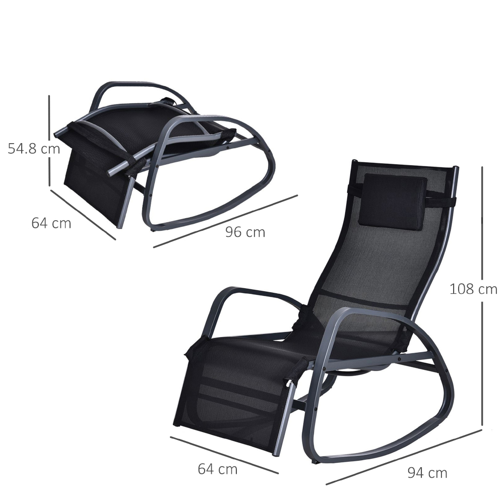 Outsunny Black Zero Gravity Rocking Chair with Pillow Image 6