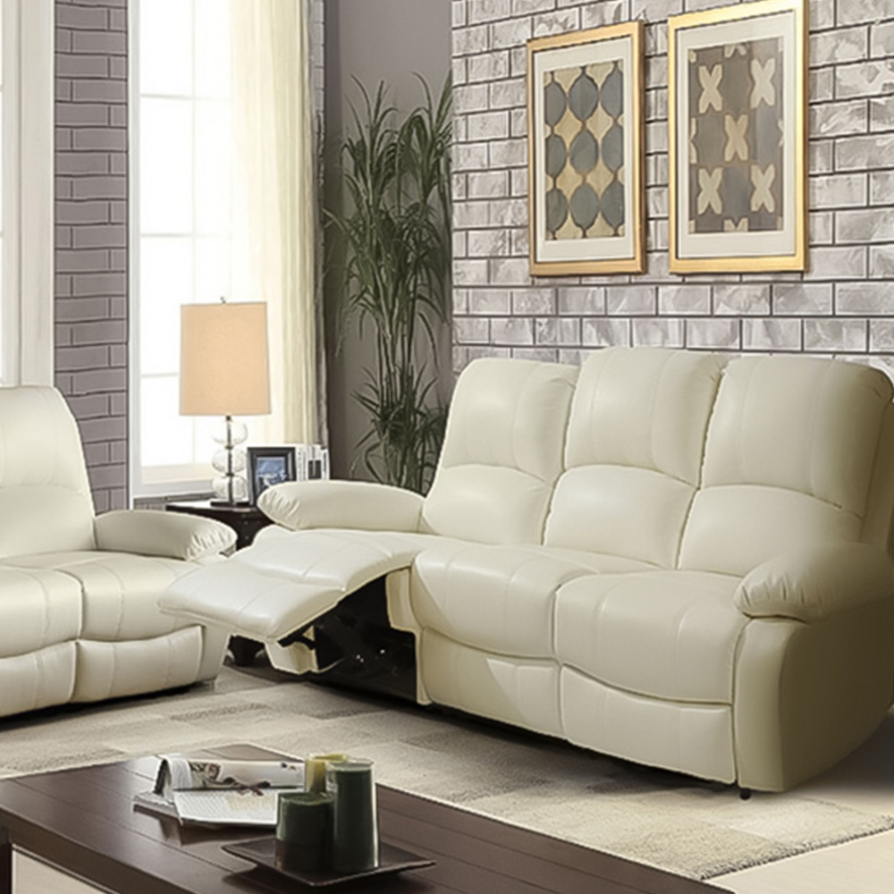 Brooklyn 6 Seater White Bonded Leather Manual Recliner Sofa Set Image 3