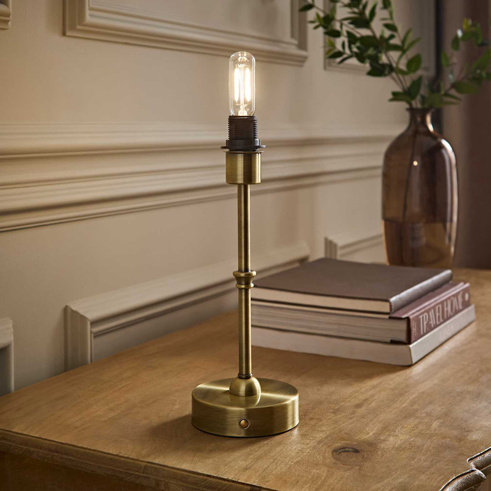 ValueLights Lowe Brushed Gold Metal Portable Rechargeable Table Lamp Base with Bulb Image 2
