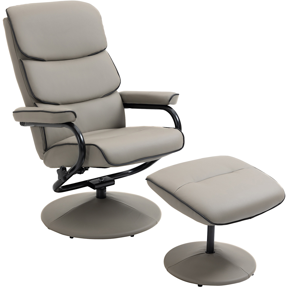 Portland Grey Faux Leather Swivel Manual Recliner Chair with Footstool Image 2