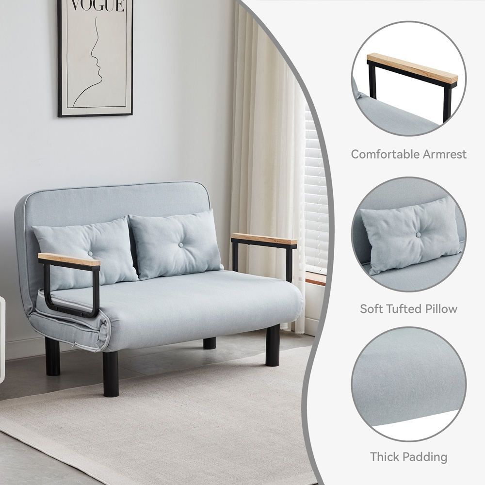 2 Seater Light Grey 4-in-1 Foldable Sofa Bed with Adjustable Backrest and Large Cushion Image 3