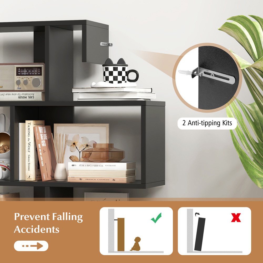 Costway 4 Shelf Black S Shaped Bookshelf Image 7