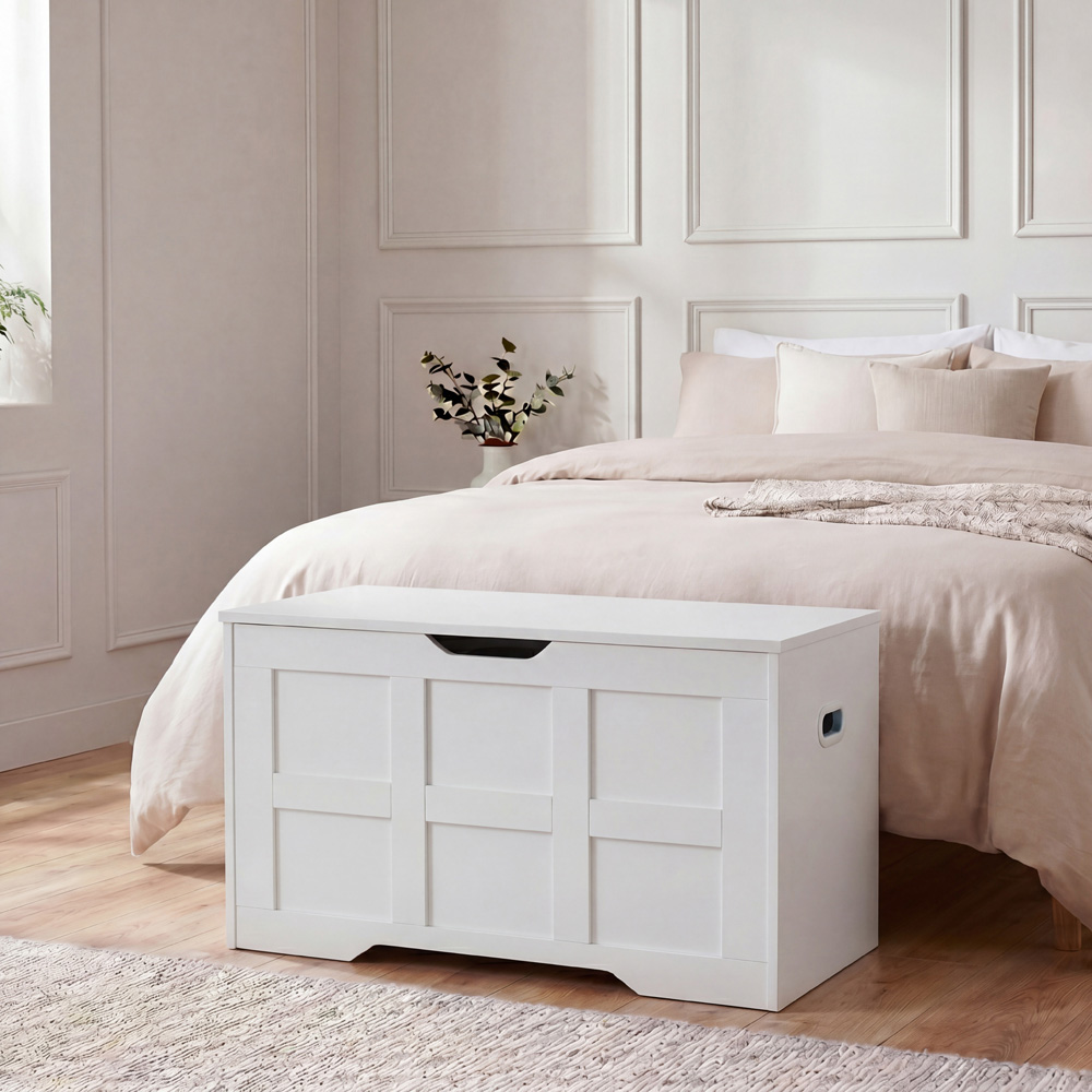 VIDA DESIGNS White Small Storage Ottoman Bench Image 3