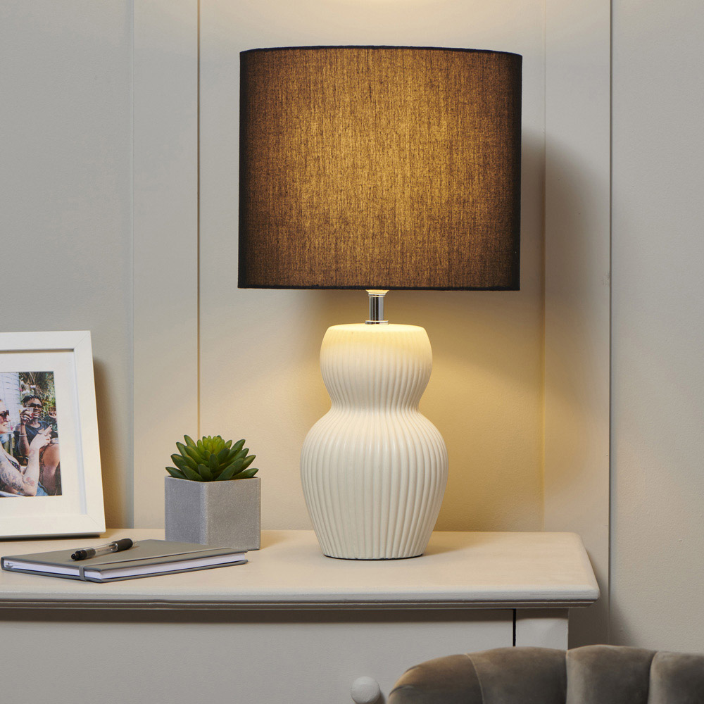 Wilko White Ribbed Lamp With Black Shade Image 6