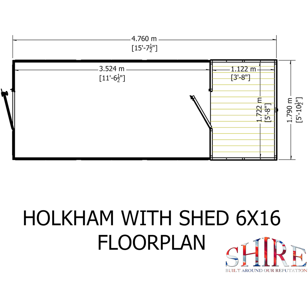 Shire Holkham 6 x 16ft Glazed Toughened Glass Greenhouse with Shed Image 7