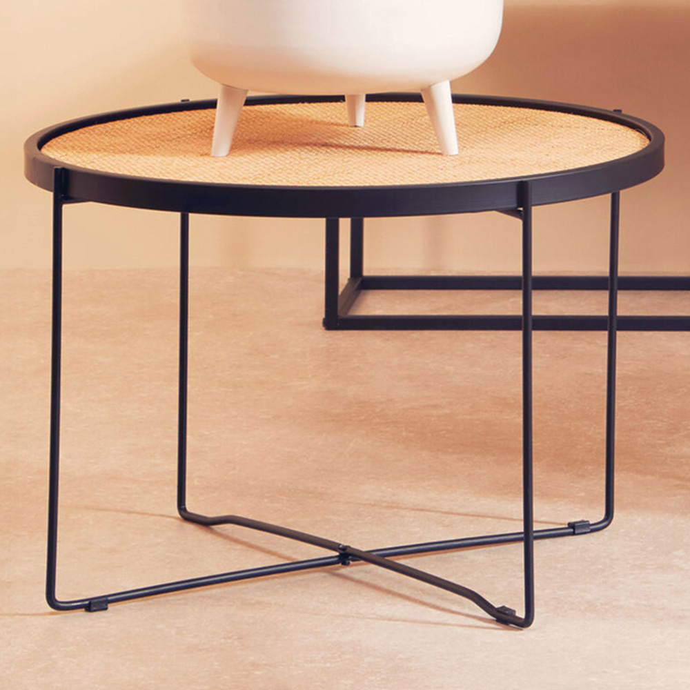 Premier Housewares Natural Rattan Top Round Coffee Table Image 1