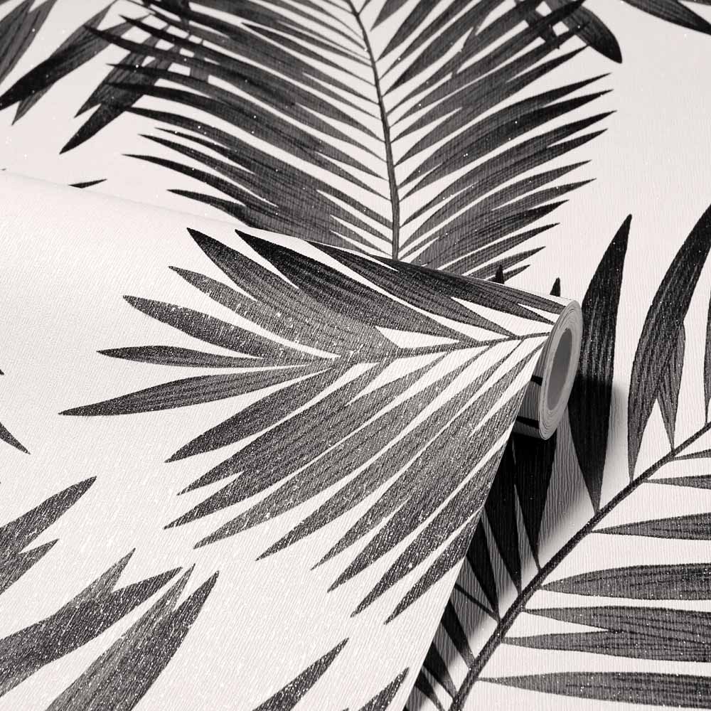 Arthouse Diamond Tropical Palm Wallpaper Mono Image 2