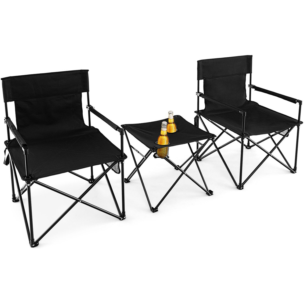 Costway 2 Seater Black Folding Camping Chair and Table Set Image 1