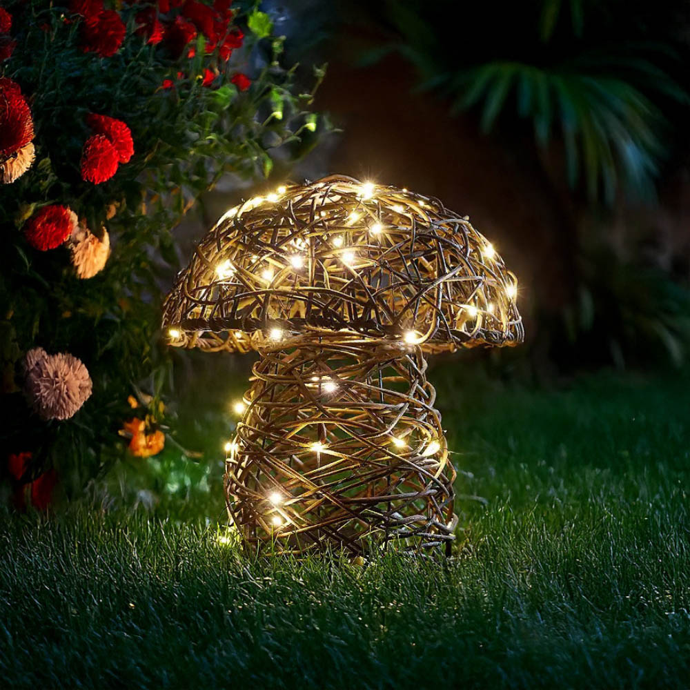 Garden Mile Warm White LED Rattan Mushroom Light 21cm Image 3