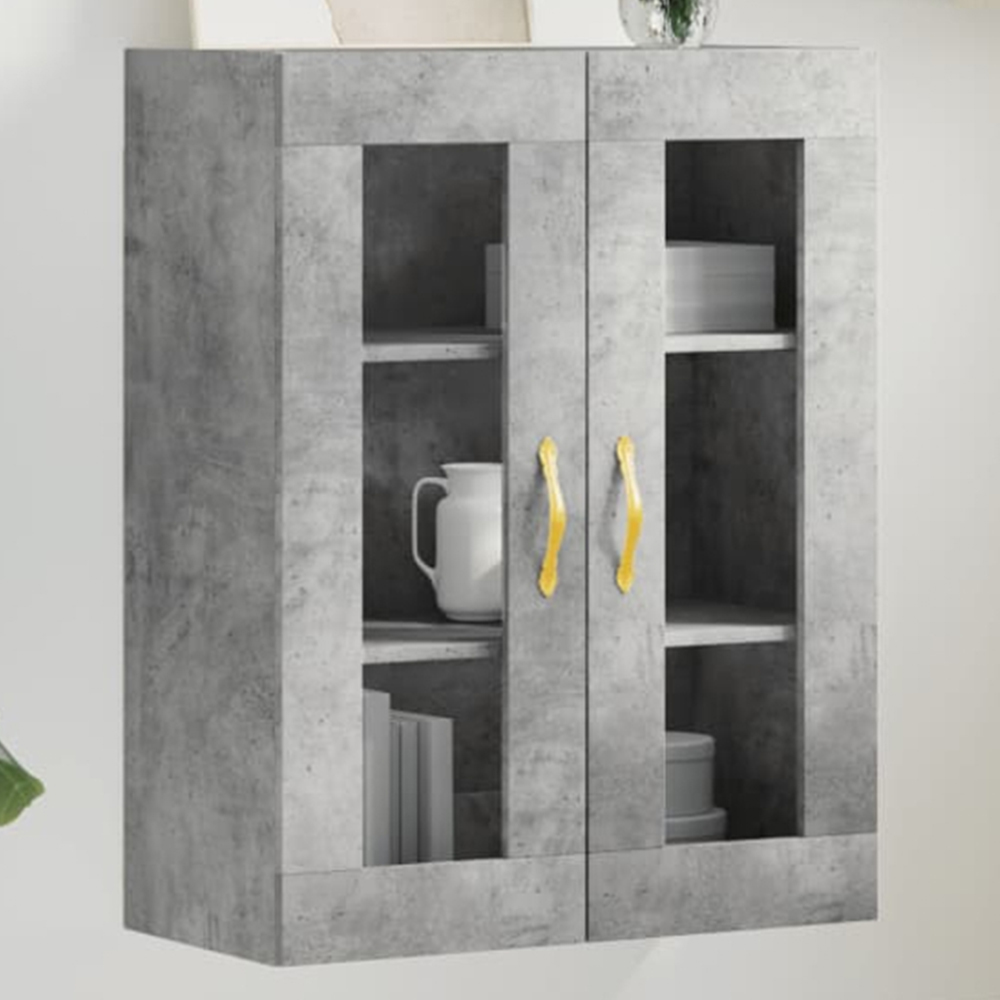 vidaXL 2 Glass Door Concrete Grey Wall Mounted Cabinet Image 1