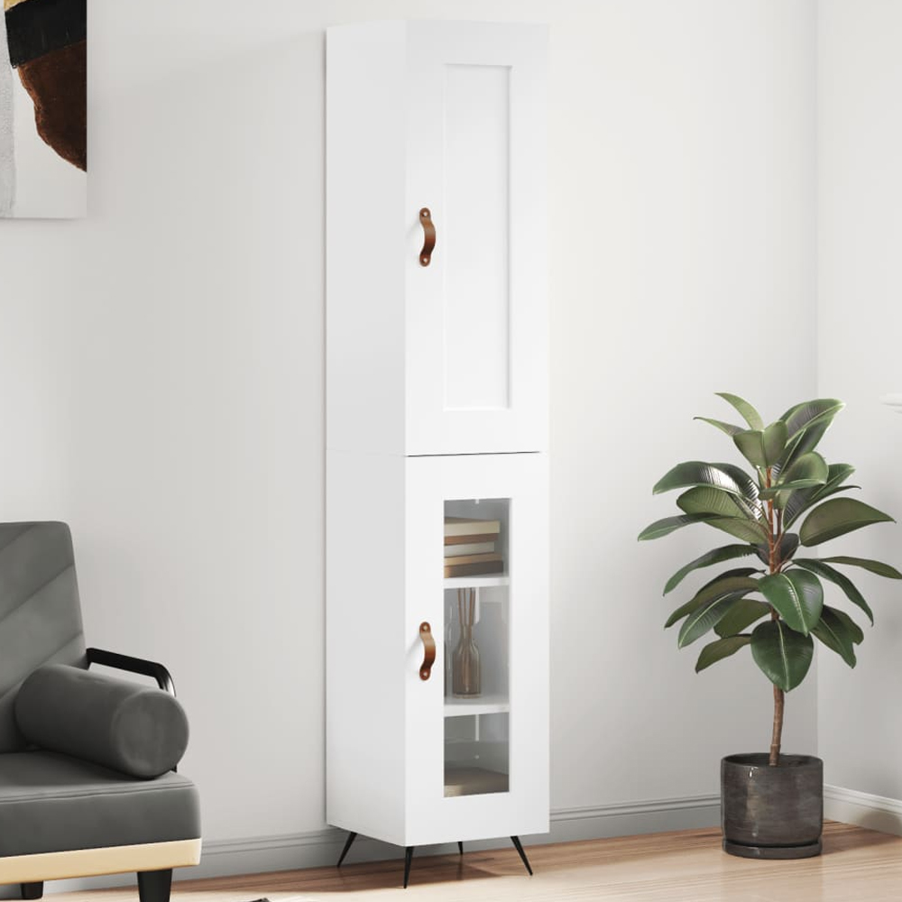 vidaXL 2 Door 6 Shelf High Gloss White Tall Highboard Image