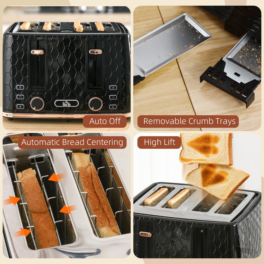 HOMCOM 800-208V70BK Black Honeycomb 4 Slot Toaster 1600W Image 7
