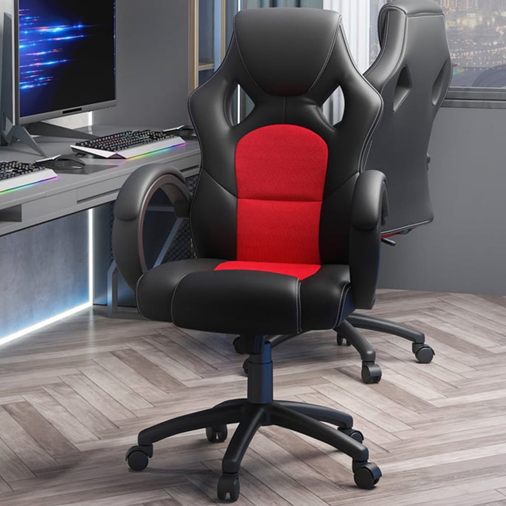 Portland Black And Red High Back Faux Leather Home Computer Desk Chair Image 1