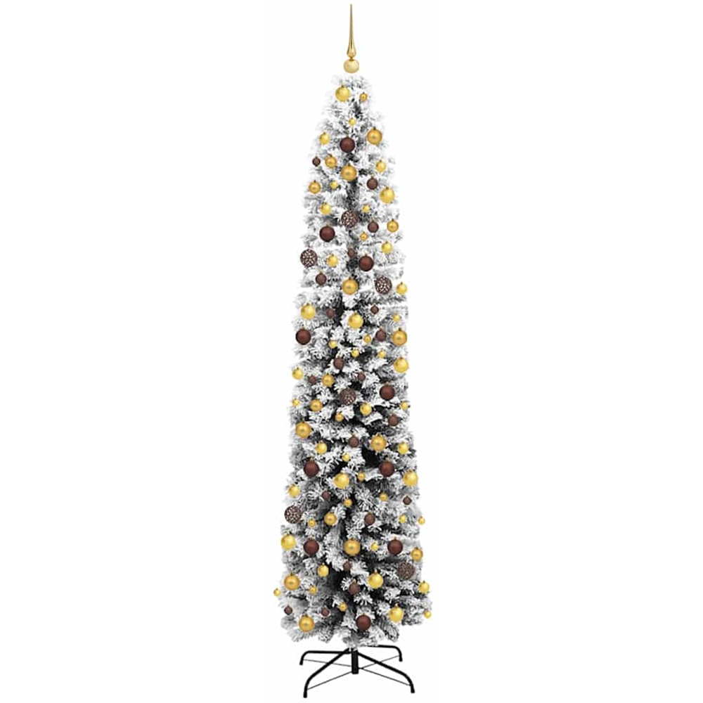 vidaXL 300 LED Pre-Lit Gold and Bronze Baubles Green Artificial Snow Flocked Christmas Tree 7ft Image 1