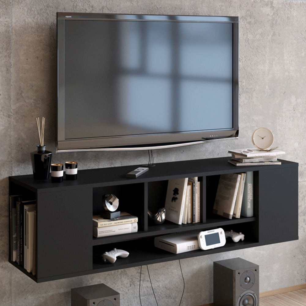 Decorotika Paldi 6 Shelf Black Floating TV Unit Image 1