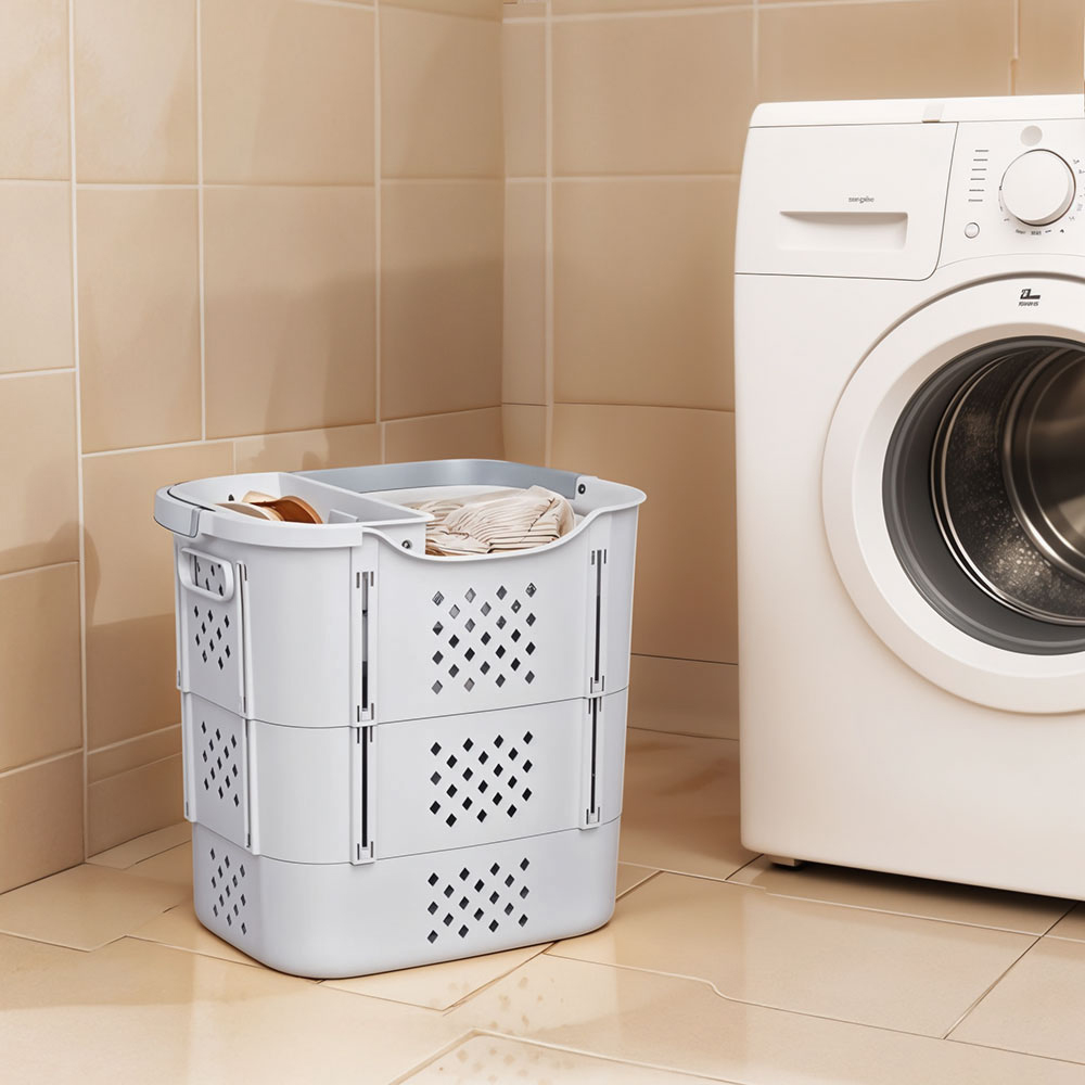 Living and Home Grey Freestanding Collapsible Portable Large Laundry Basket Image 2