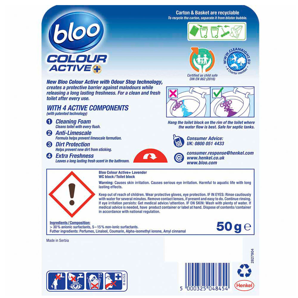 Bloo Colour Active Lavender Toilet Rim Block 50g Image 2