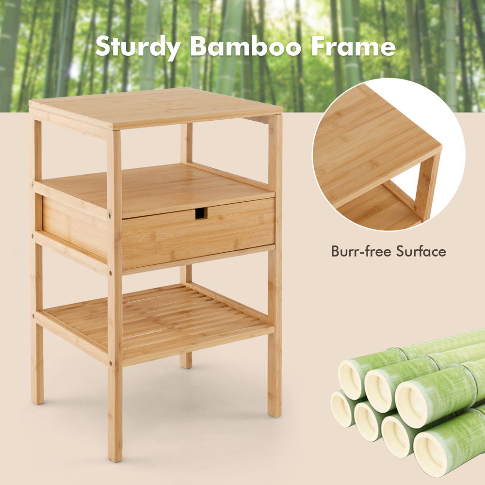 Costway Single Drawer 2 Shelf Natural Bamboo Nightstand Image 8
