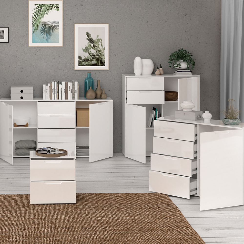 Florence Sienna 2 Drawer White High Gloss Bedside Table Image 7