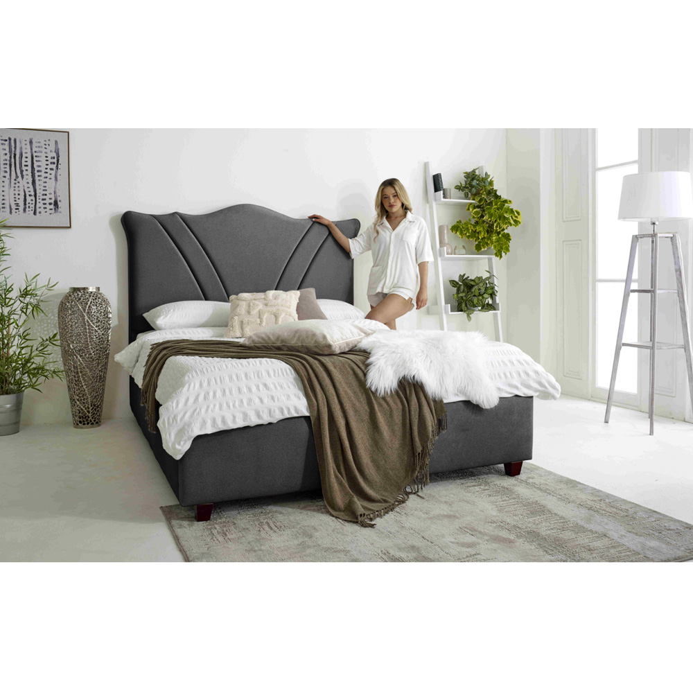 Eleganza Amaya Small Double Steel Arlington Fabric Bed Frame with Curved Headboard Image 5