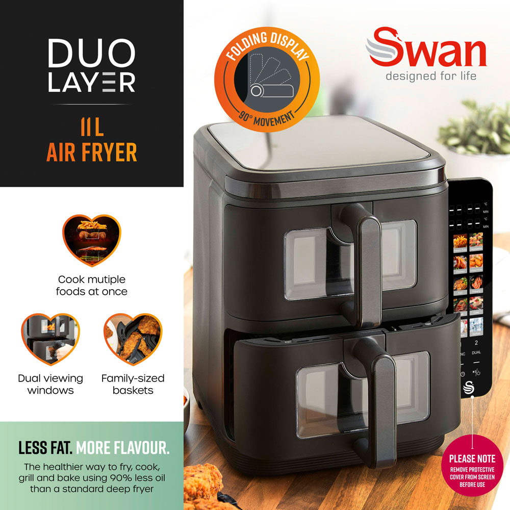 Swan SD10522BLK Black Duo Layer with Black Stainless Steel Trim Air Fryer 11L Image 2
