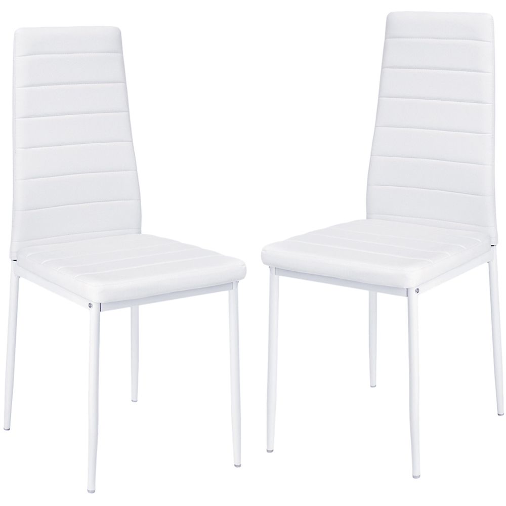 Living and Home Set of 2 White PU Leather Armless High Back Dining Chair Image 3