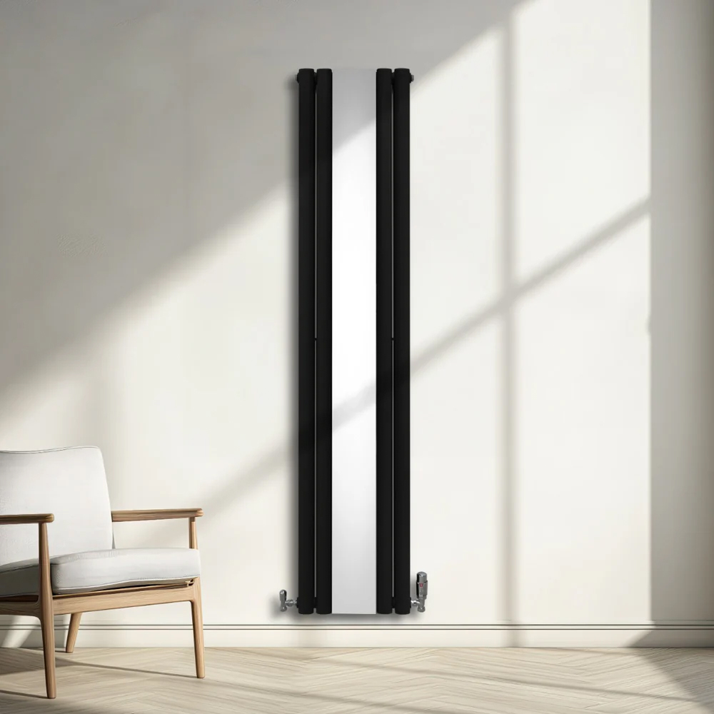 Monster Shop 3340 BTU Black Oval Mirror Radiator and Valves 1800 x 380mm Image 2