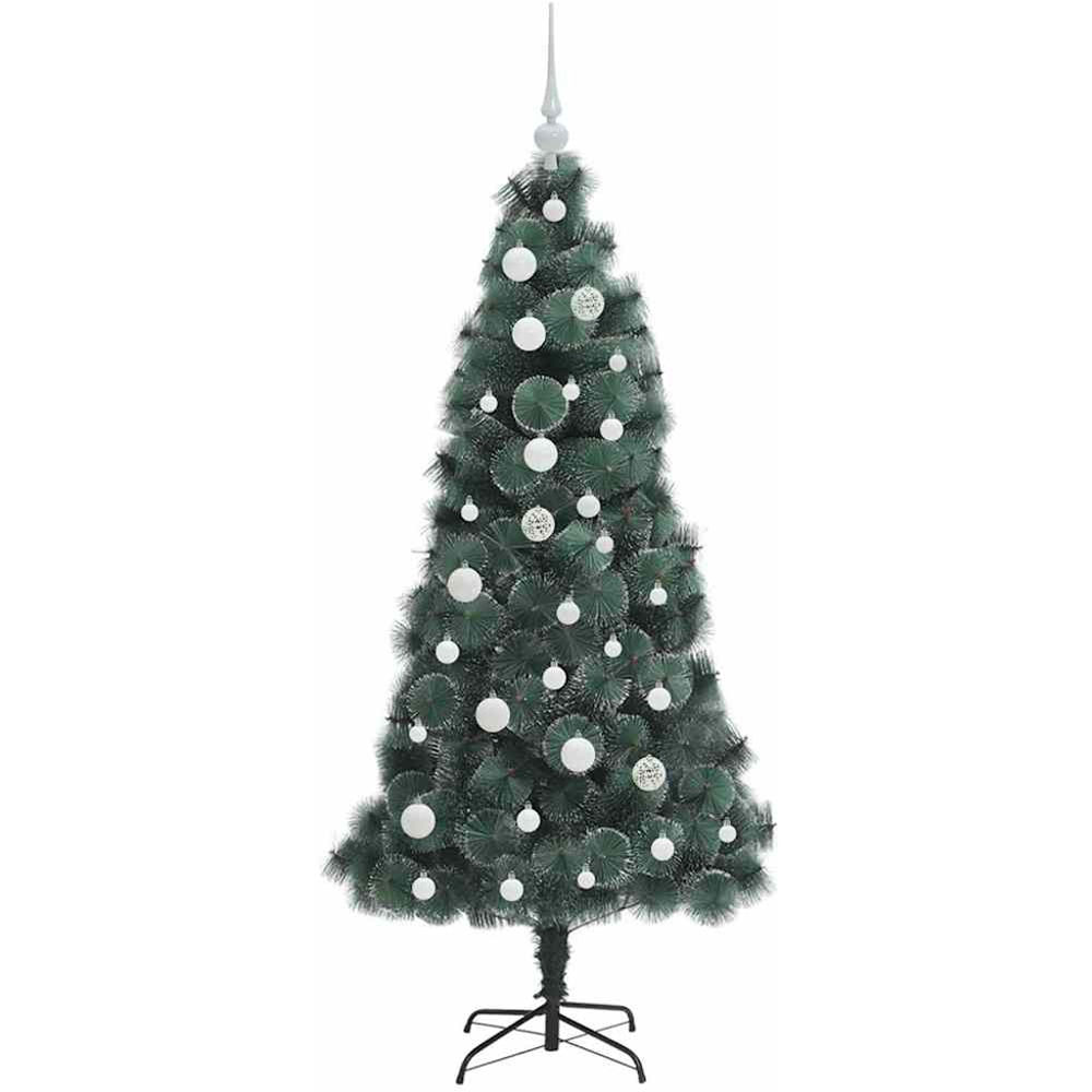 vidaXL Pre-Lit White Baubles Green Artificial Christmas Tree 5ft Image 4