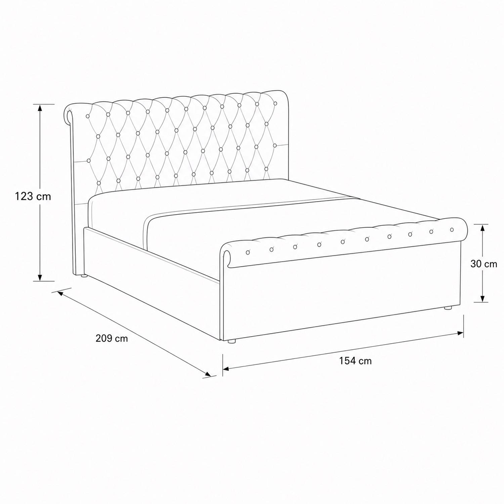 FWStyle Abbey Double Steel Grey Side Lift Ottoman Bed Frame with Scroll Buttoned Headboard Image 8