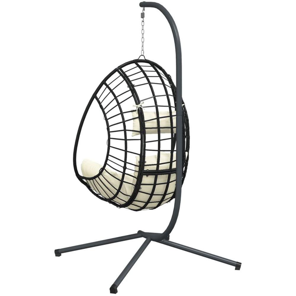 vidaXL Beige Rattan Hanging Egg Chair with Stand and Cushions Image 5