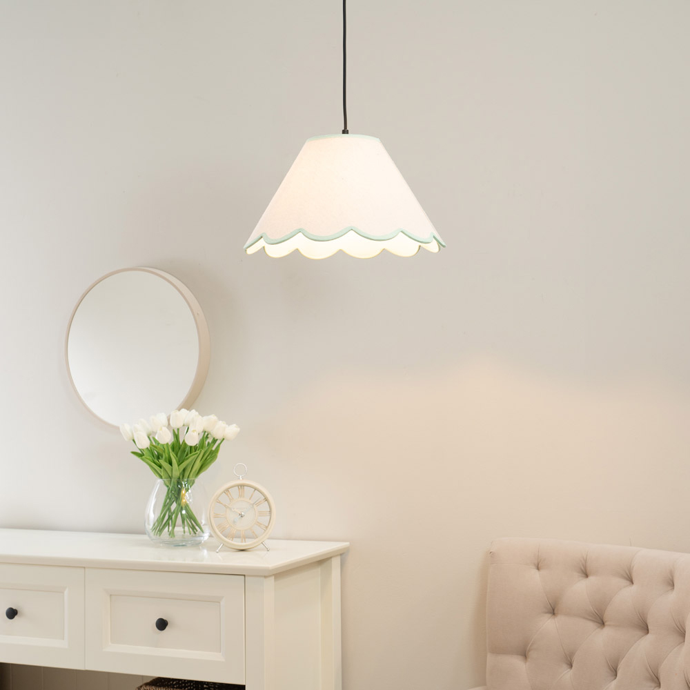 ValueLights Florie Tapered Natural and Green Scallop Lamp Shade Small  Image 2