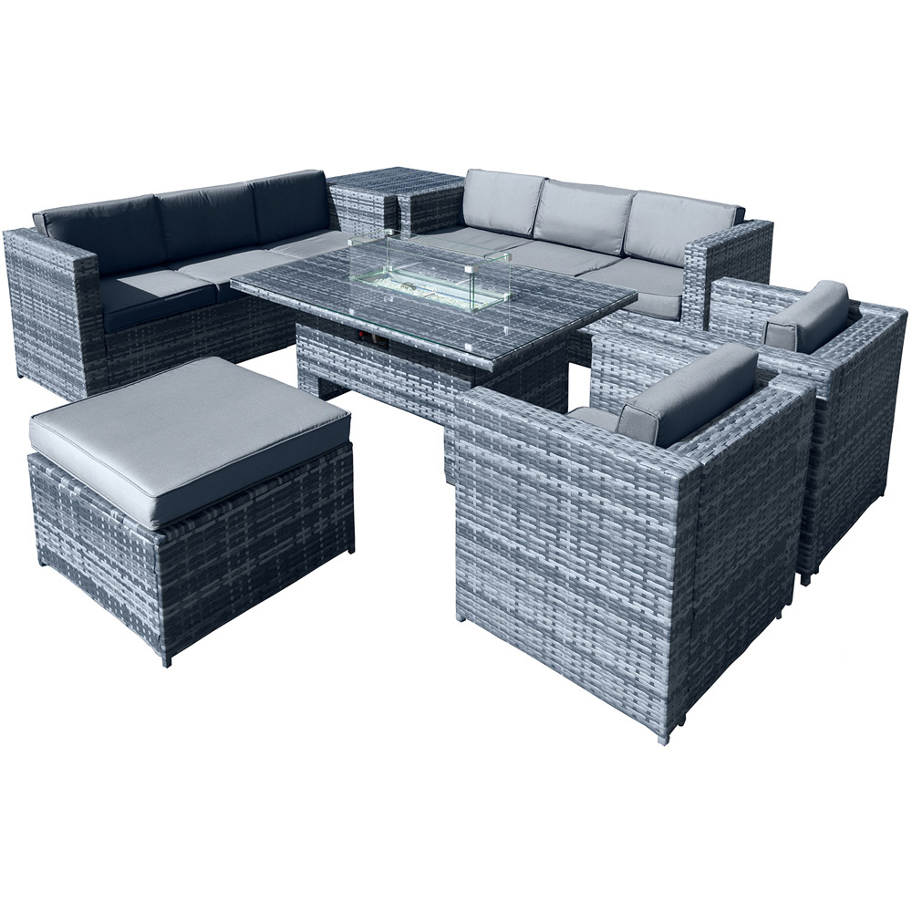 Oseasons Malta 9 Seater Ocean Grey Rattan Rising Firepit U-Shape Sofa Set with Footstool Image 2