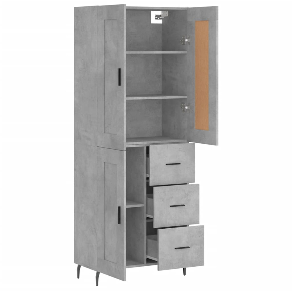 vidaXL 3 Door 3 Drawer Concrete Grey Tall Highboard with Black Legs and Handles Image 4