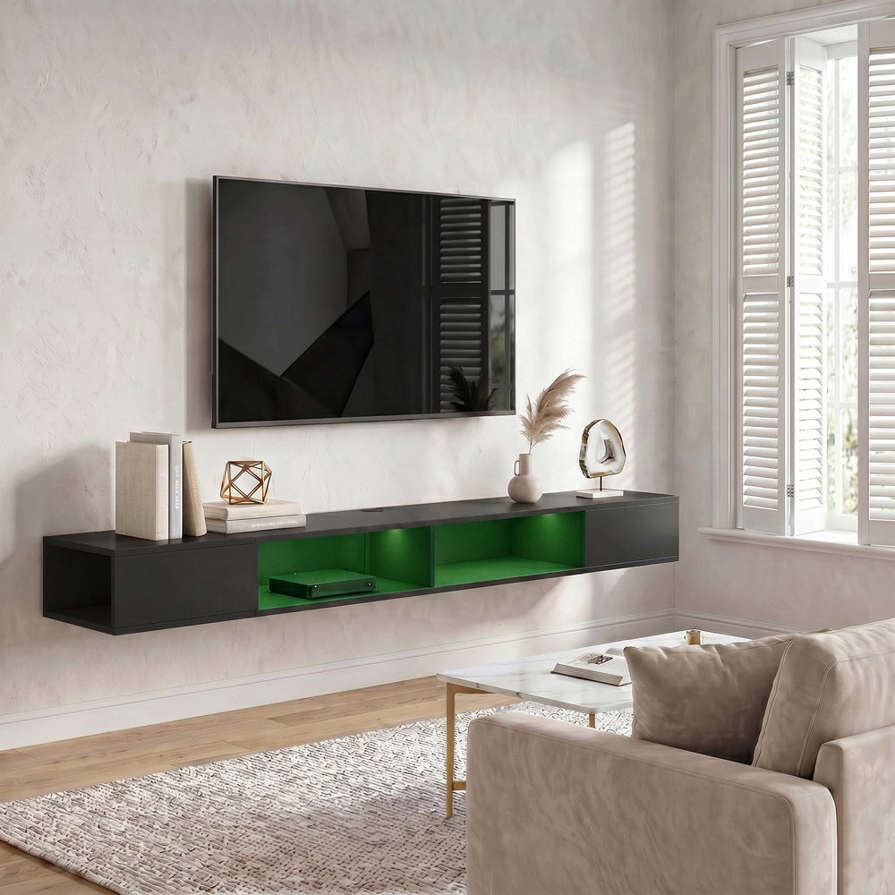 HOMCOM 4 Shelf Black TV Stand with RGB LED Light Image 4