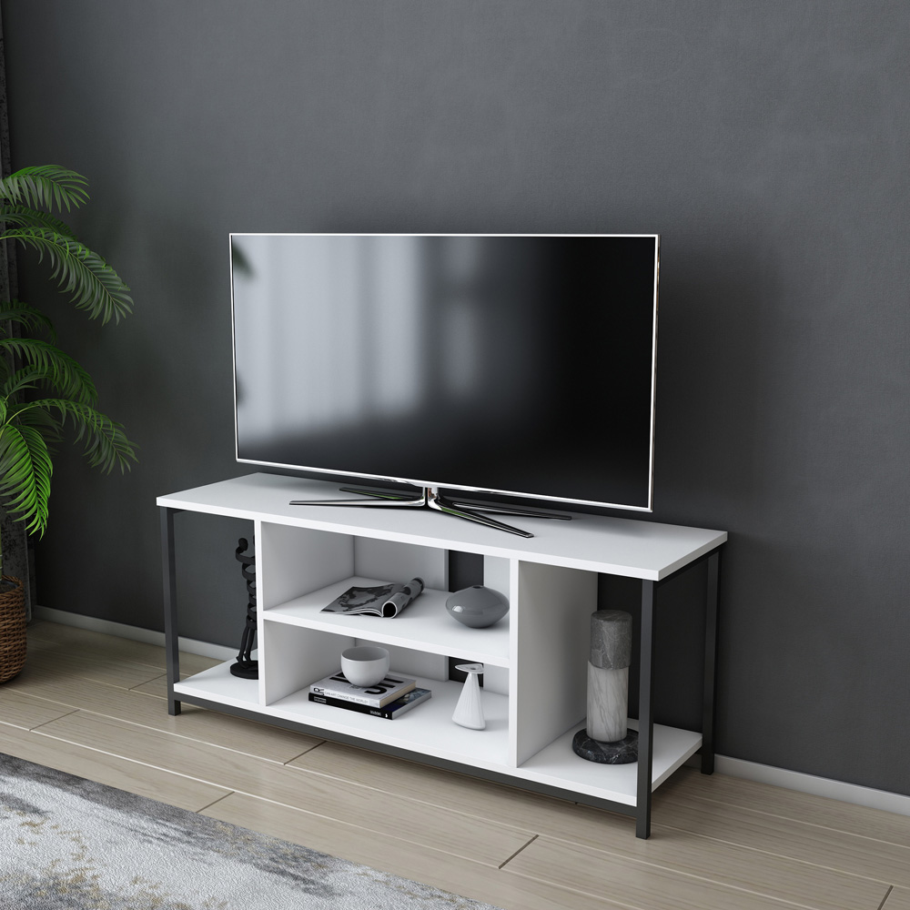 Decorotika Rinaldo 4 Open Shelf Black and White Wide TV Unit Image 5