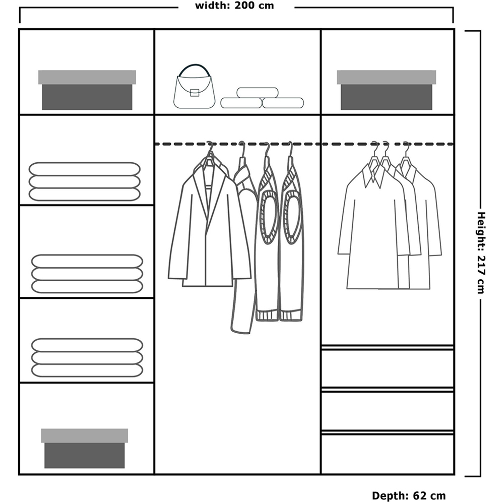 Sleek Full Mirror Sliding Wardrobe with Shelves, Rails and Large Storage Space - White 200cm Image 4