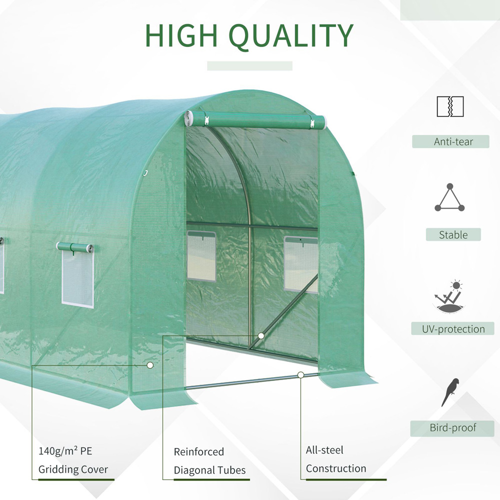 Outsunny Green 13 x 6.5ft Walk In Polytunnel Greenhouse Image 5