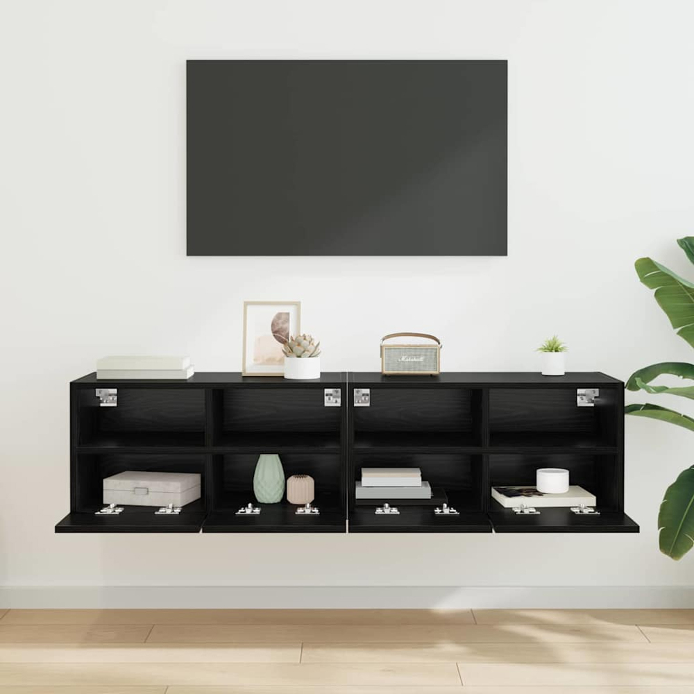 vidaXL 2 Door 2 Shelf Black Oak Wall Mounted TV Unit Set of 2 Image 9