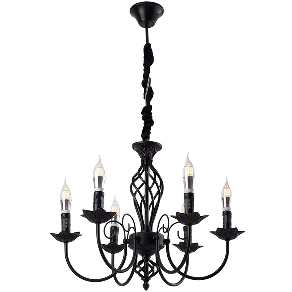 Living and Home 6 Light Vintage Black Iron E14 Chandelier Image 4