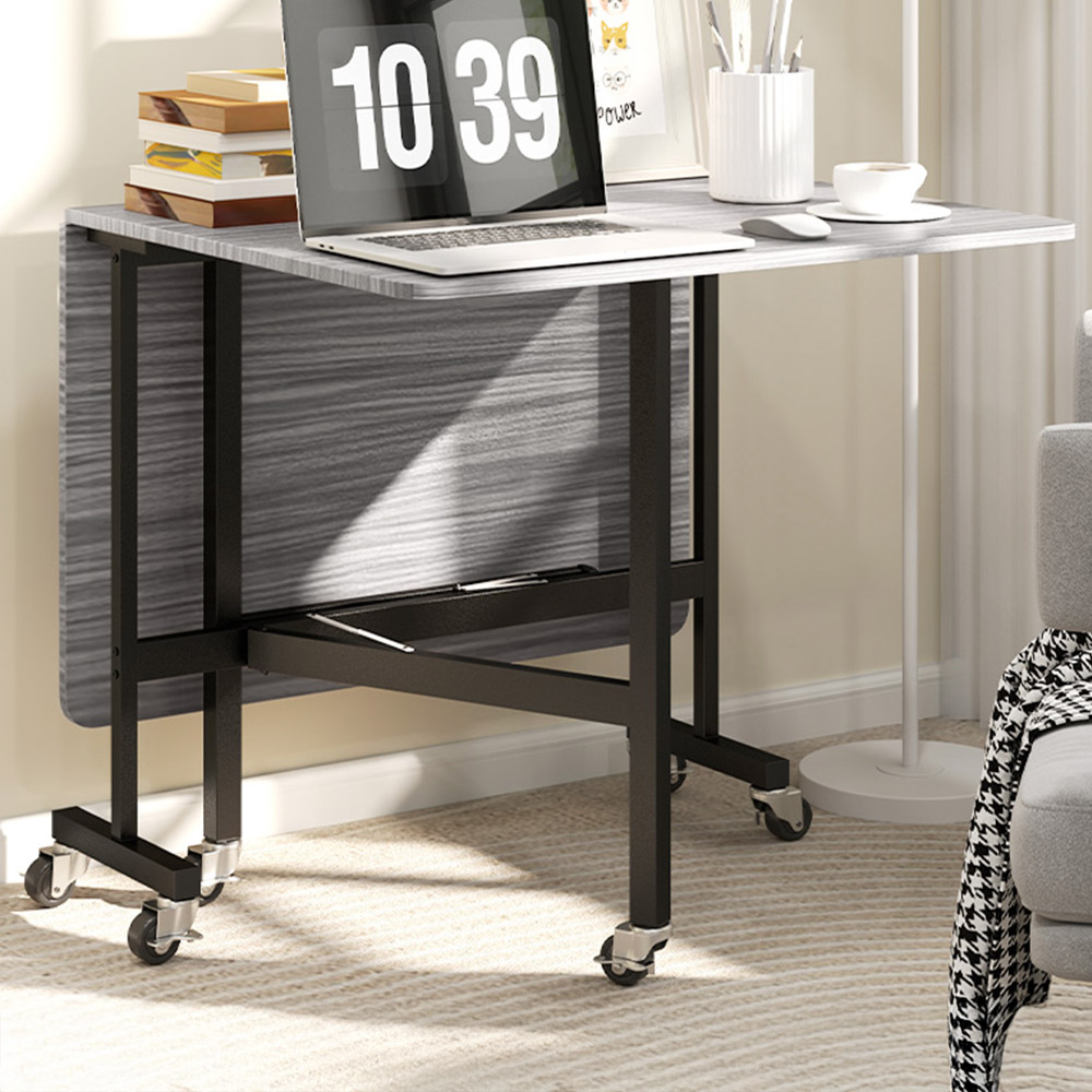 HOMCOM 6 Seater Grey Drop Leaf Mobile Dining Table Image 1