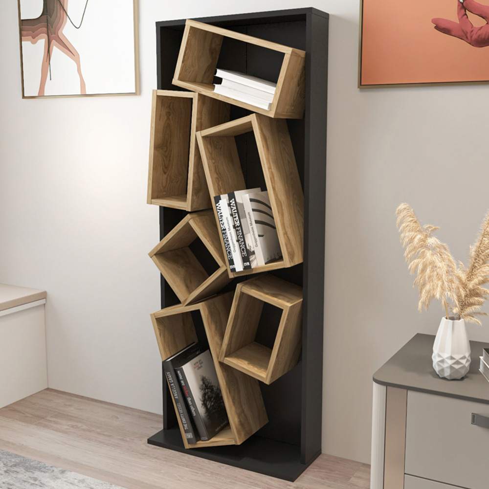 Decorotika Carmen 6 Shelf Black and Oud Bookcase Image 1