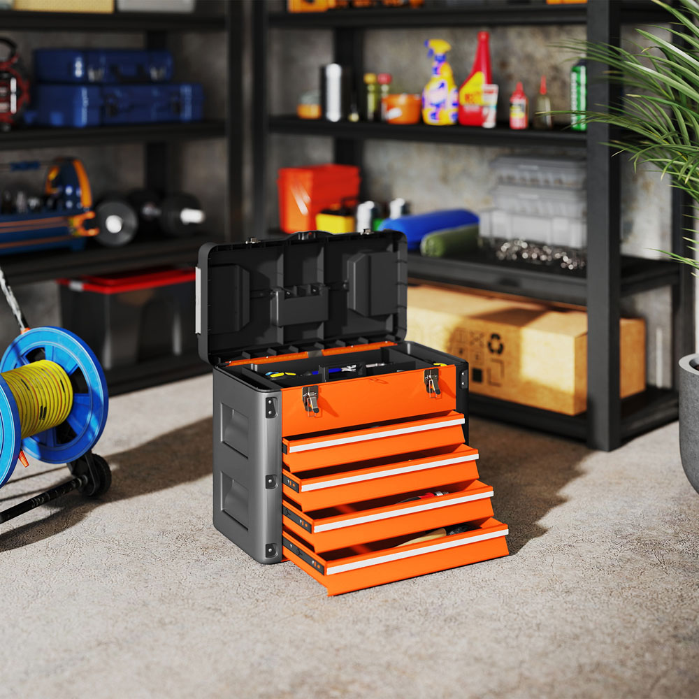 HOMCOM 4 Drawer Orange Steel Toolbox Image 2